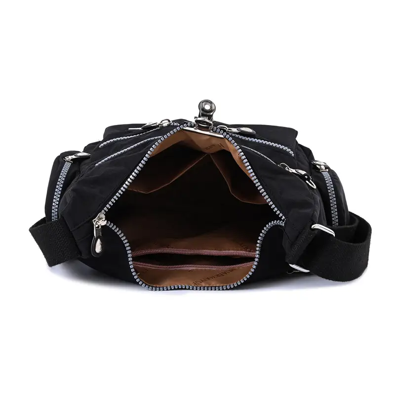 New Water-Repellent Nylon Women's Shoulder Bag Multi-Pocket Beige - Image 12