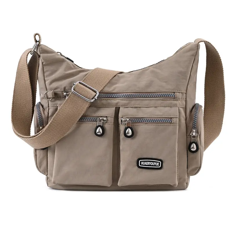 New Water-Repellent Nylon Women's Shoulder Bag Multi-Pocket Beige - Image 4