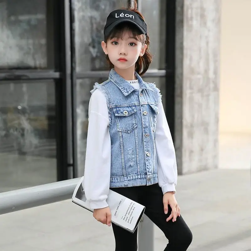 Single Breasted Denim Vest for Girls Spring Autumn - Image 3