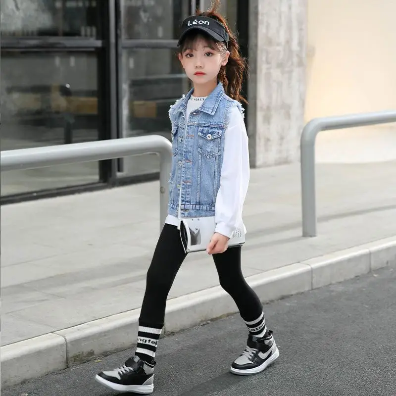 Single Breasted Denim Vest for Girls Spring Autumn - Image 5