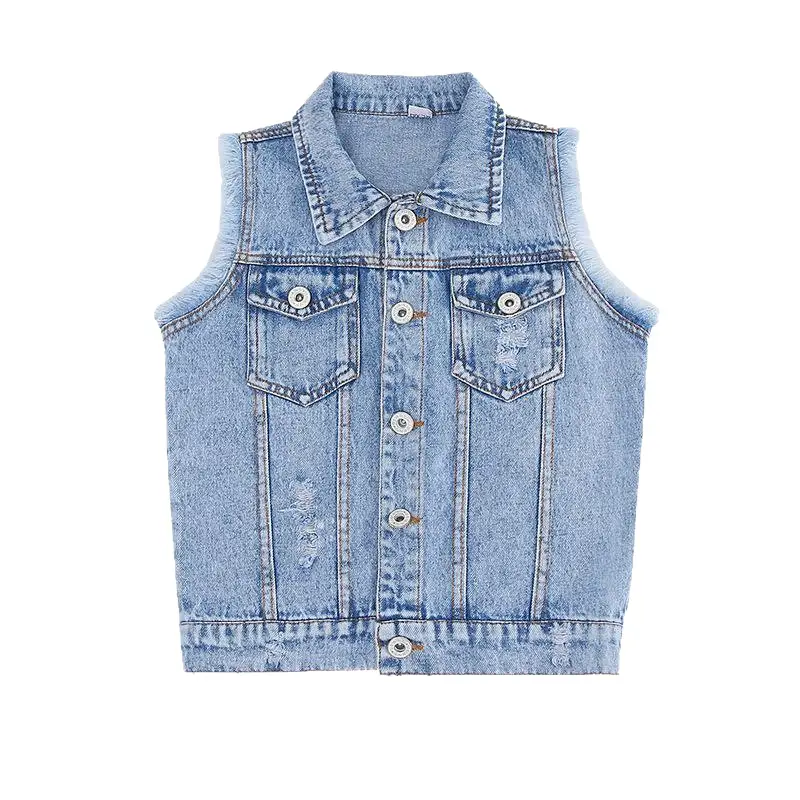 Single Breasted Denim Vest for Girls Spring Autumn - Image 6