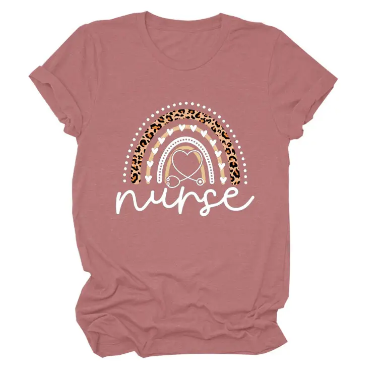 Nurse Leopard Rainbow Print T-Shirt Pink - Image 10