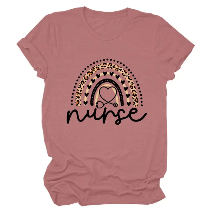 Nurse Leopard Rainbow Print T-Shirt Pink - Image 11