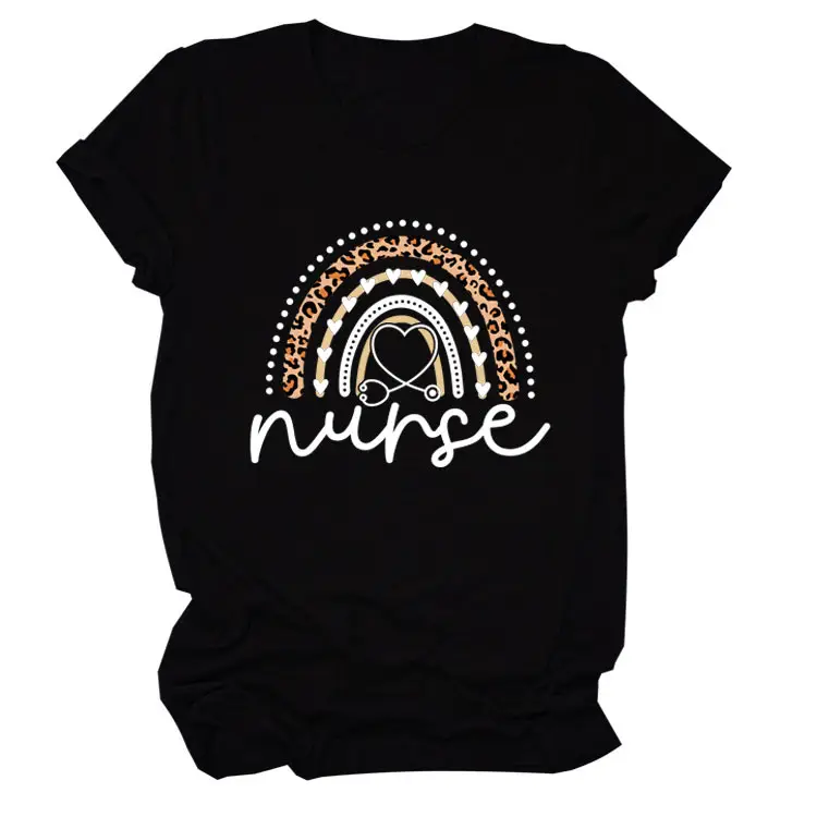 Nurse Leopard Rainbow Print T-Shirt Pink - Image 14