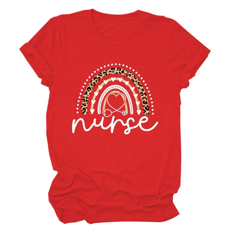 Nurse Leopard Rainbow Print T-Shirt Pink - Image 25