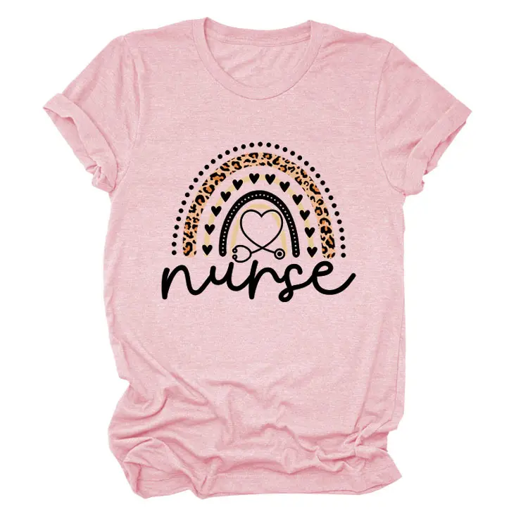 Nurse Leopard Rainbow Print T-Shirt Pink - Image 7