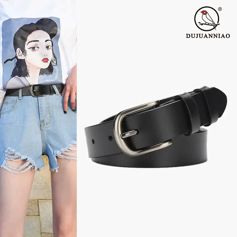 Women Cowhide Leather Belt with Buckle Brown - Image 7
