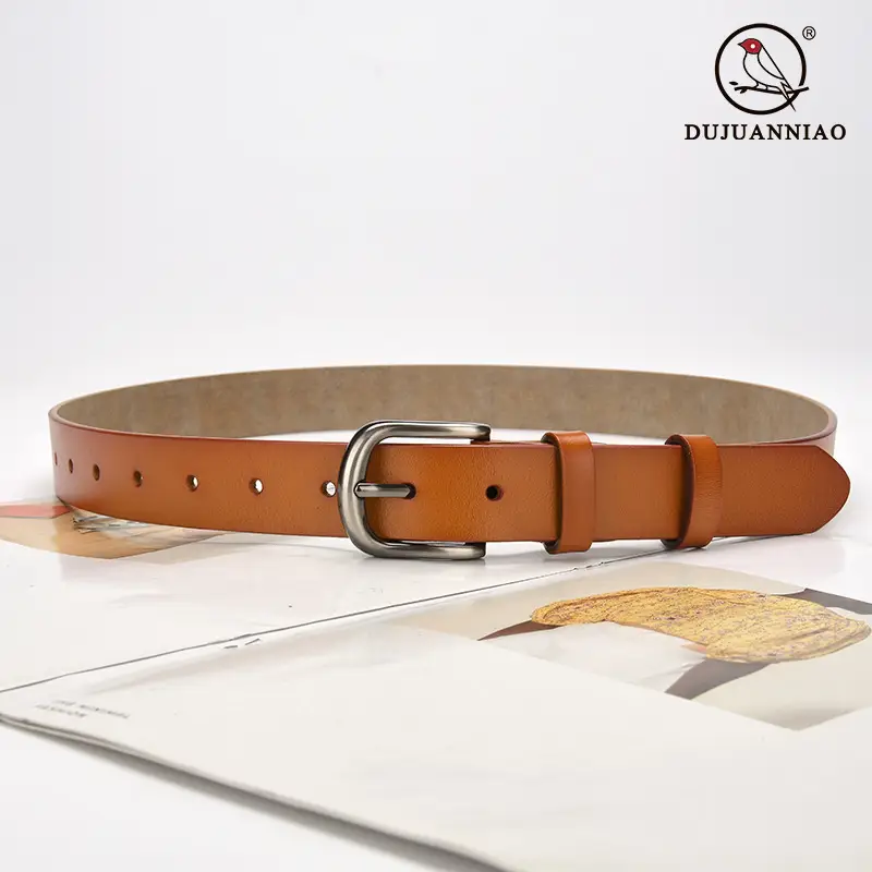 Women Cowhide Leather Belt with Buckle Brown - Image 8