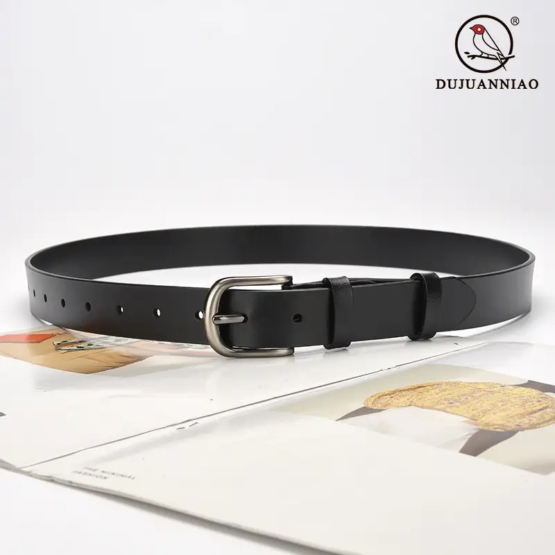 Women Cowhide Leather Belt with Buckle Brown - Image 9