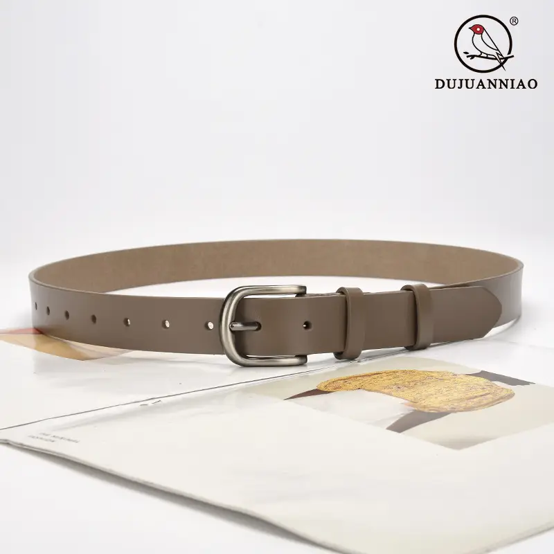 Women Cowhide Leather Belt with Buckle Brown - Image 10