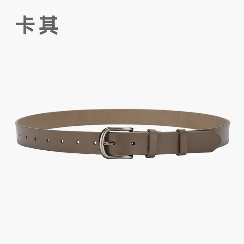 Women Cowhide Leather Belt with Buckle Brown - Image 2