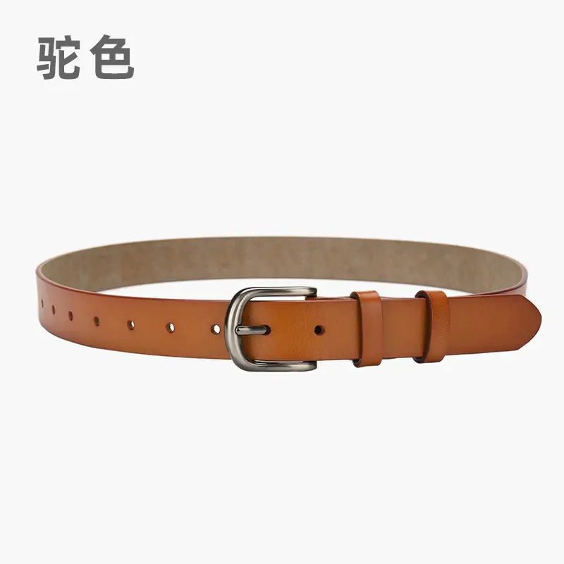Women Cowhide Leather Belt with Buckle Brown - Image 6
