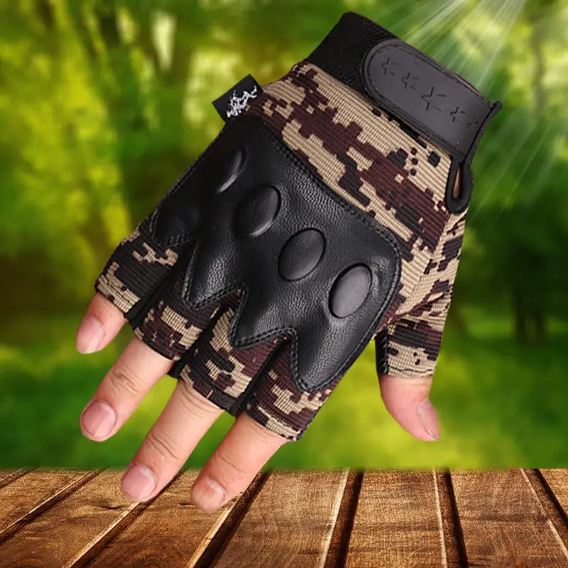 Men Tactical Half-Finger Gloves Green Camo Outdoor Cycling — feature 11
