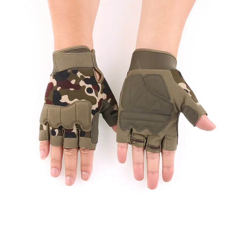 Men Tactical Half-Finger Gloves Green Camo Outdoor Cycling — feature 19