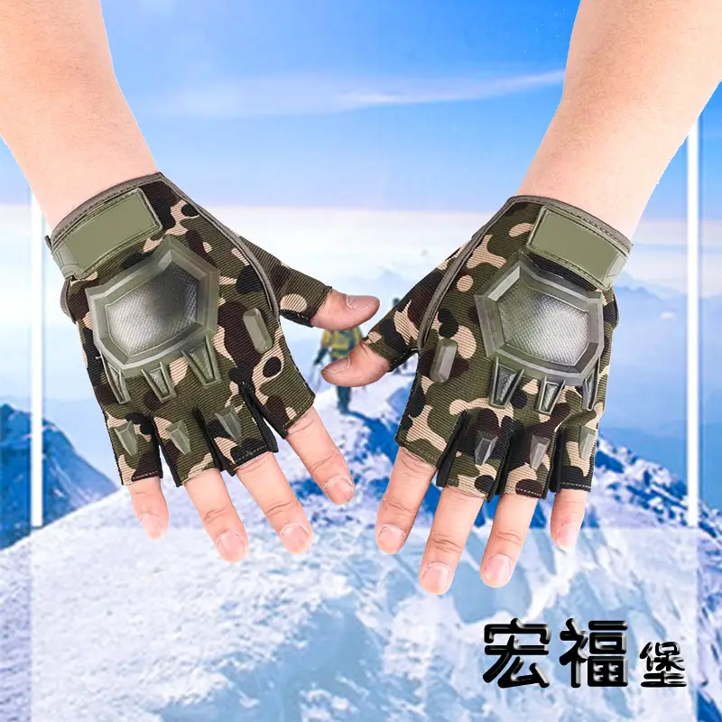 Men Tactical Half-Finger Gloves Green Camo Outdoor Cycling — feature 20