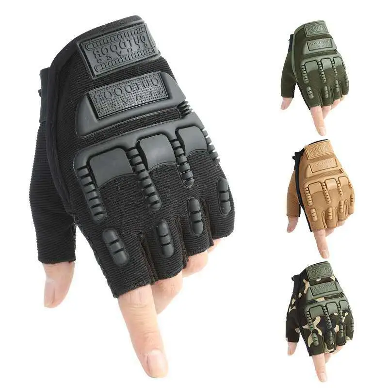 Men Tactical Half-Finger Gloves Green Camo Outdoor Cycling — feature 4