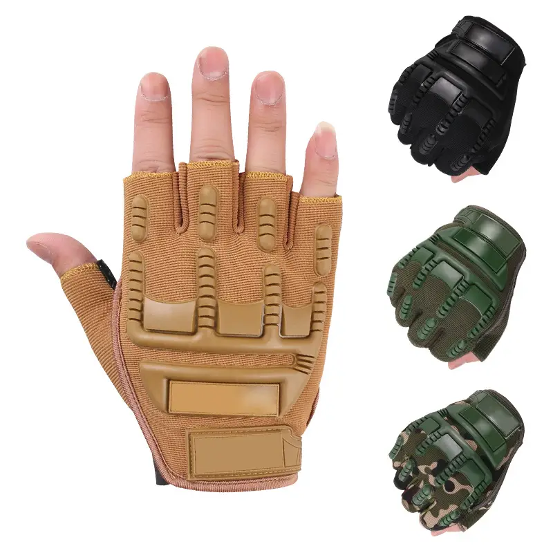 Men Tactical Half-Finger Gloves Green Camo Outdoor Cycling — feature 7