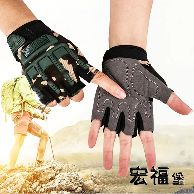 Men Tactical Half-Finger Gloves Green Camo Outdoor Cycling — feature 9