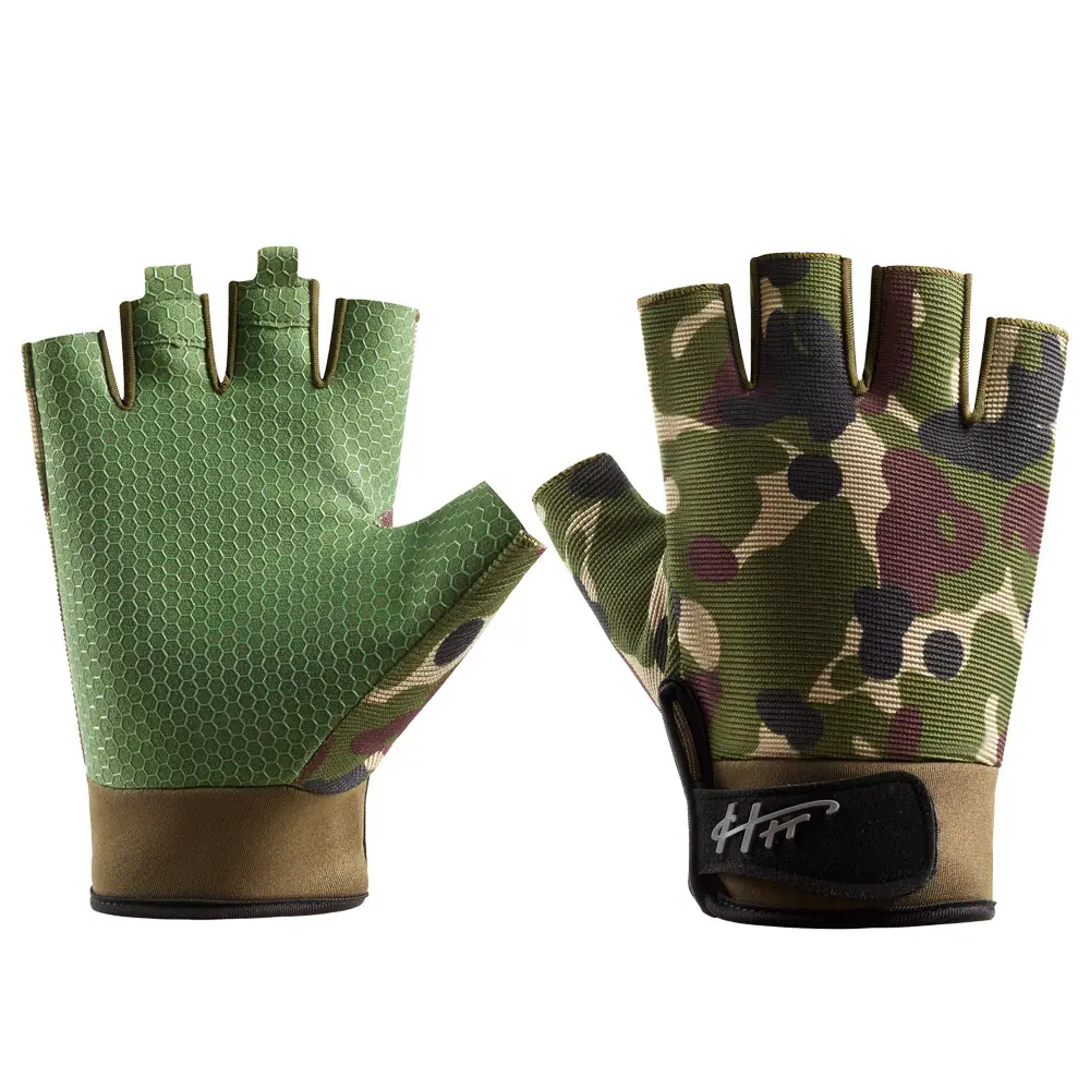 Men Tactical Half-Finger Gloves Green Camo Outdoor Cycling - Image 3