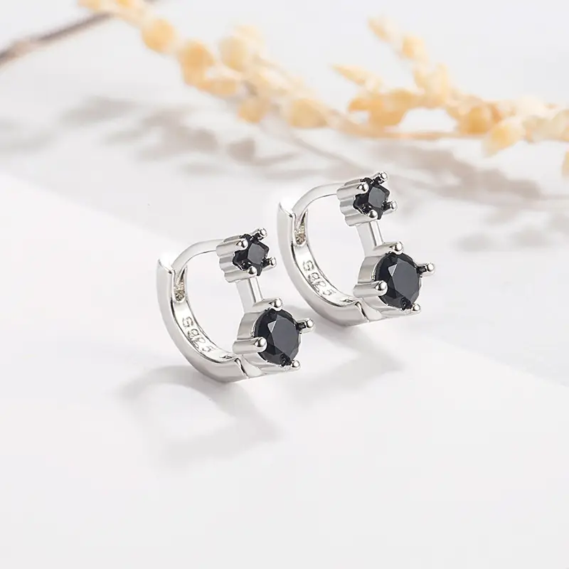 Black Double Diamond Ear Rings for Women - Image 3