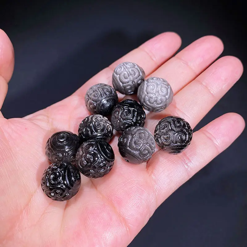 Jingyao Natural Obsidian Silver Beads 16pcs Single Hole - Image 4