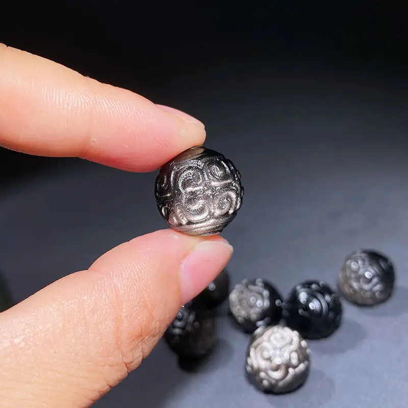 Jingyao Natural Obsidian Silver Beads 16pcs Single Hole - Image 5
