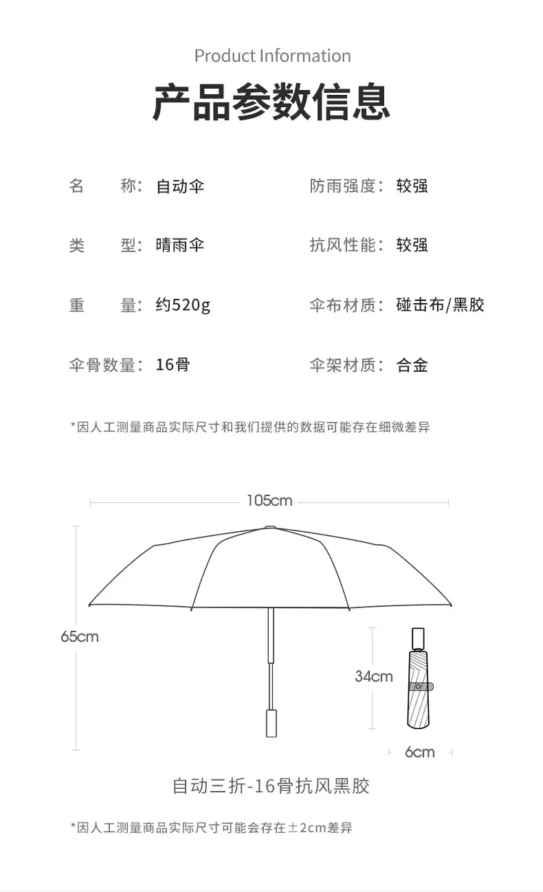 Full Automatic Black Umbrella UV Protection Large — feature 18