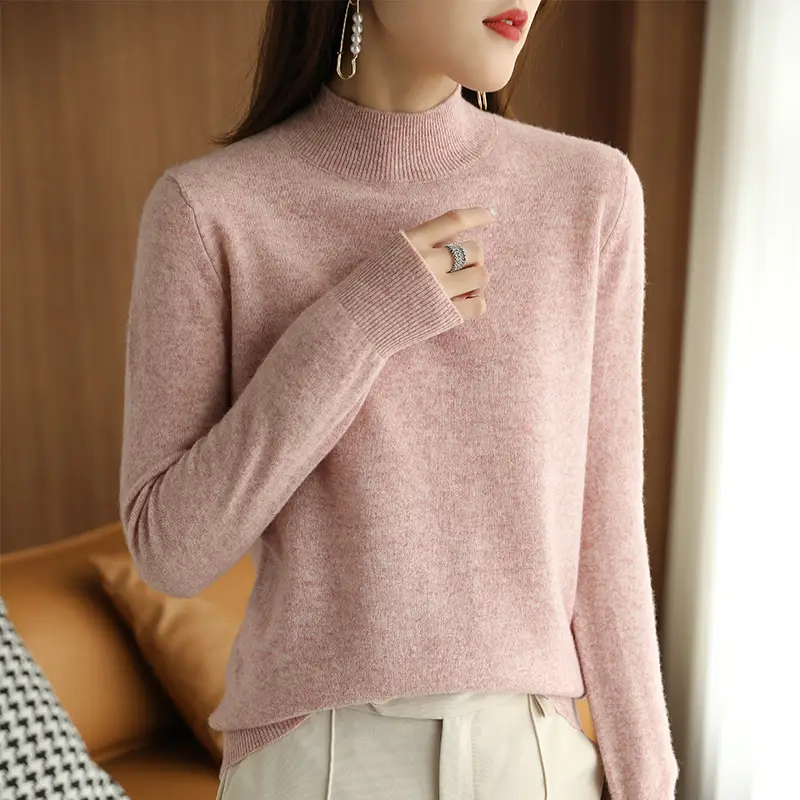 Women's 2022 Wool Semi-High Collar Sweater Brown - Image 15