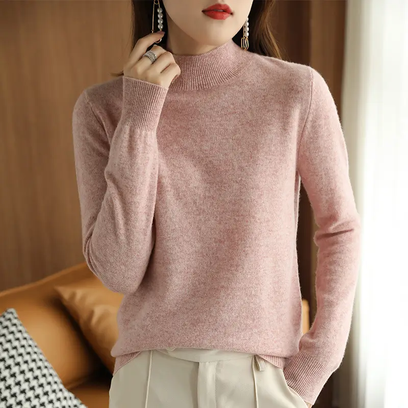 Women's 2022 Wool Semi-High Collar Sweater Brown - Image 6