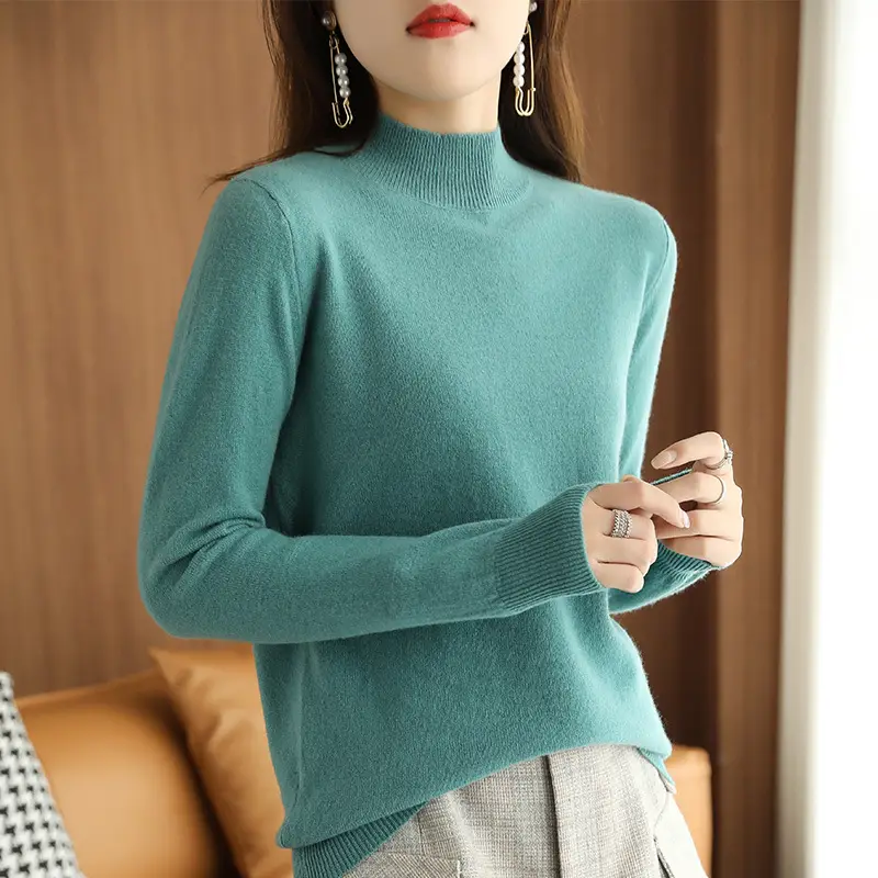 Women's 2022 Wool Semi-High Collar Sweater Brown - Image 7
