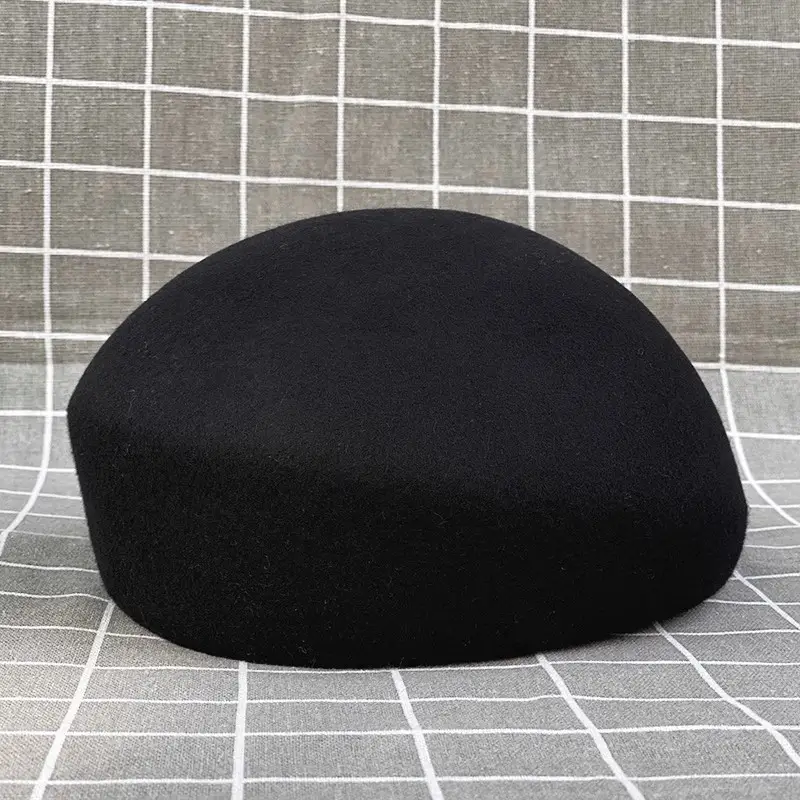 Women Woolen Beret Autumn Winter Plain Black - Image 3
