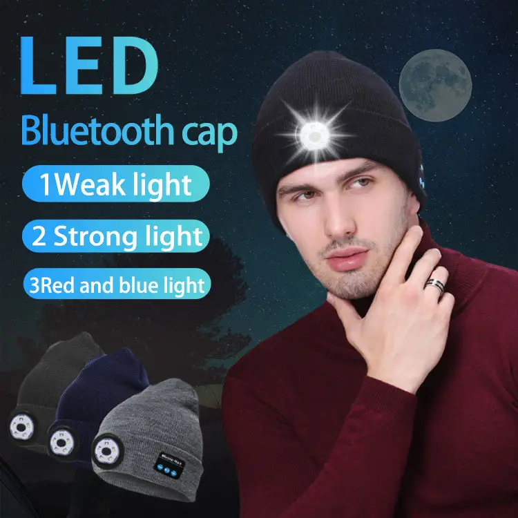 Wireless Bluetooth Headset with LED Light Cap