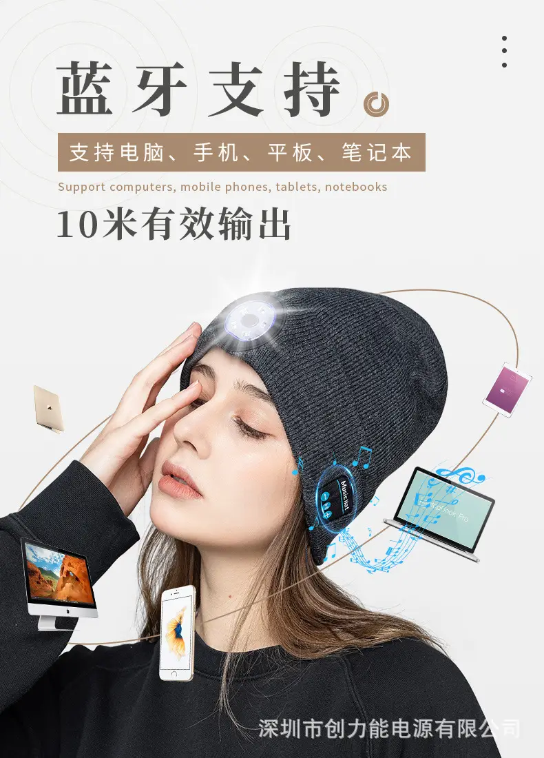 Wireless Bluetooth Headset with LED Light Cap — feature 4