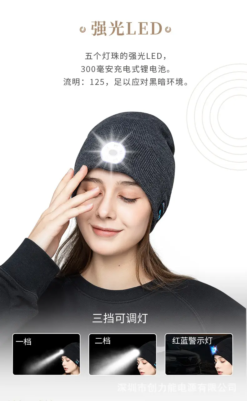 Wireless Bluetooth Headset with LED Light Cap — feature 9