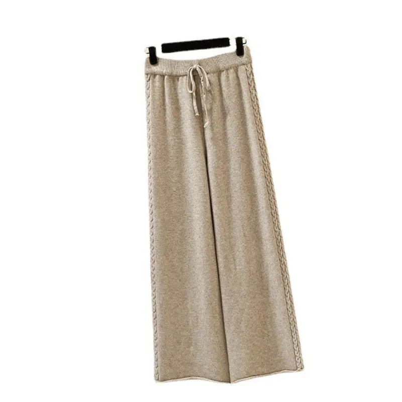 Women Knitted Wide Leg Pants Grey Loose Fit Autumn Winter - Image 6