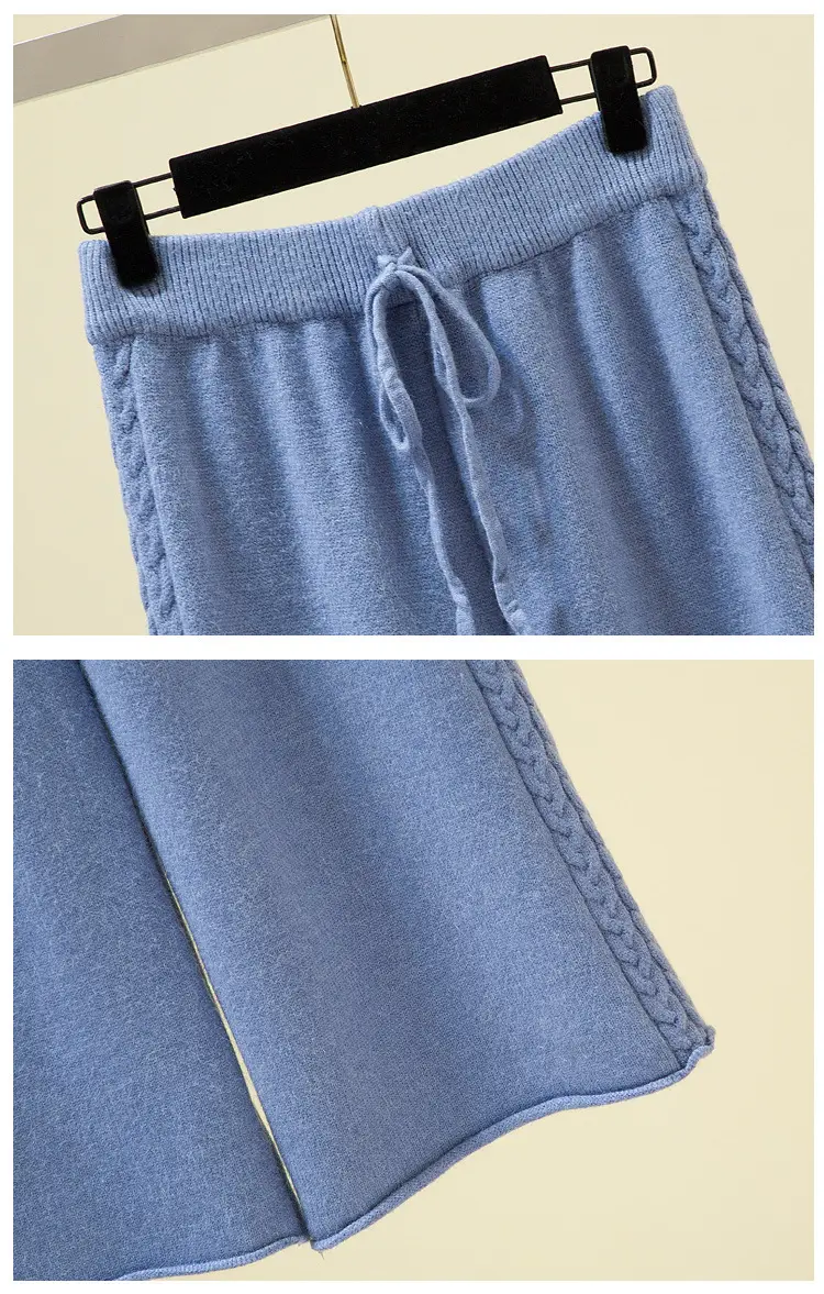 Women Knitted Wide Leg Pants Grey Loose Fit Autumn Winter — feature 10