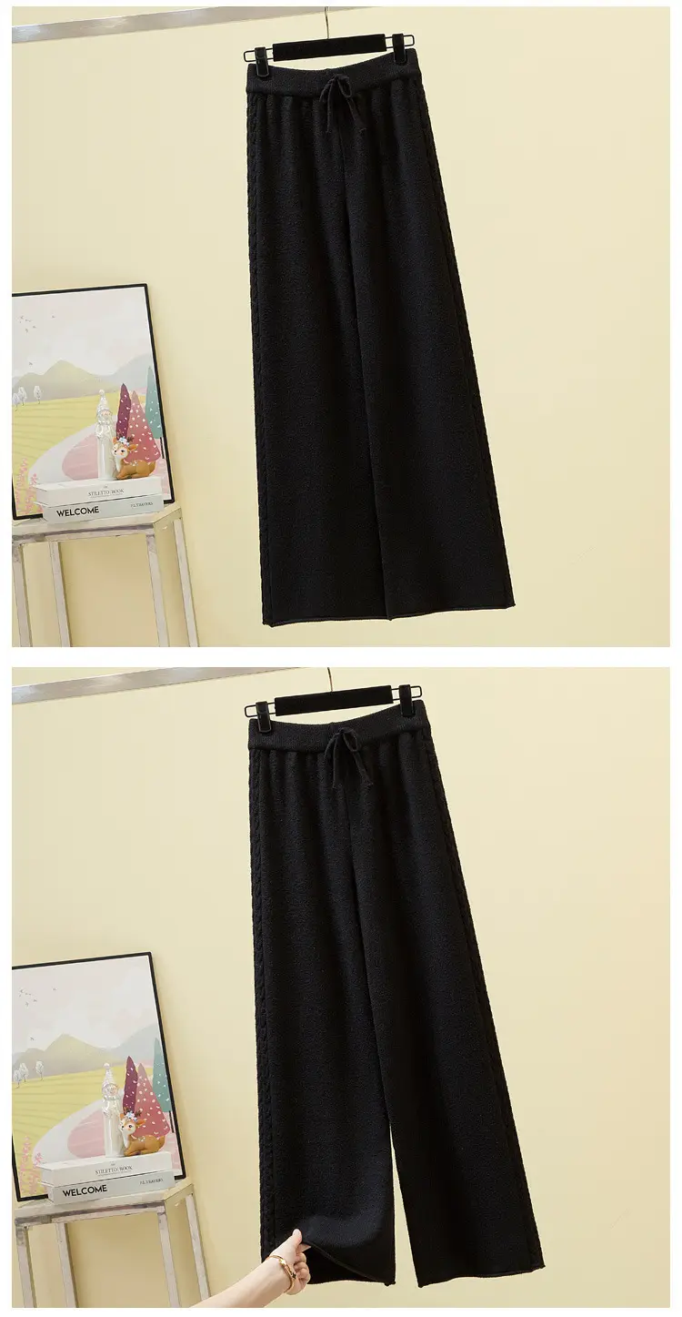 Women Knitted Wide Leg Pants Grey Loose Fit Autumn Winter — feature 13