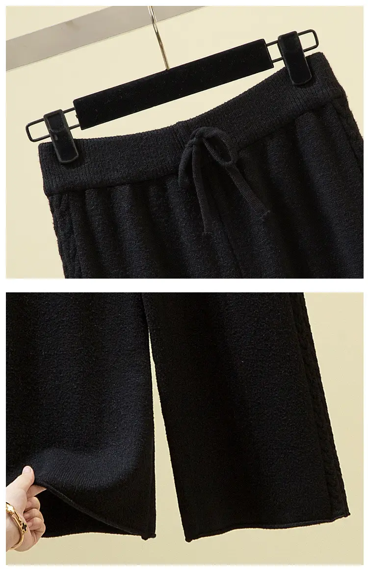 Women Knitted Wide Leg Pants Grey Loose Fit Autumn Winter — feature 14