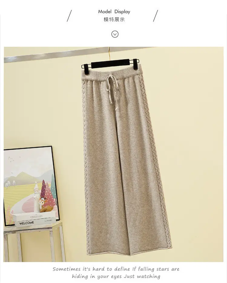 Women Knitted Wide Leg Pants Grey Loose Fit Autumn Winter — feature 5