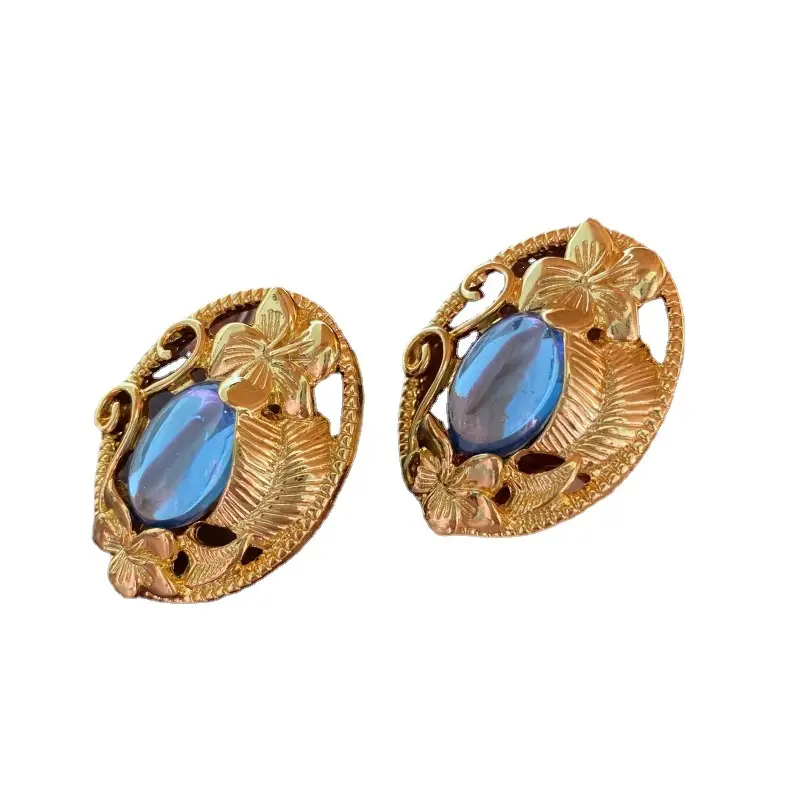 Mid-ancient Blue Diamond Stud Earrings with Geometric Design