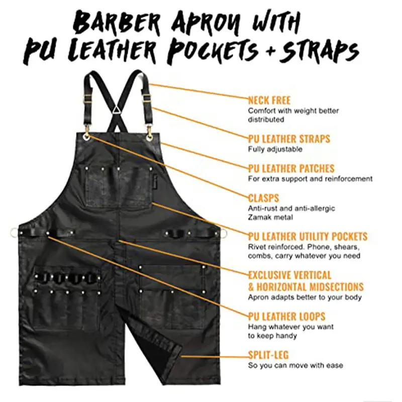 Cross-border waterproof apron with multi-pocket BBQ hair stylist overalls — feature 24