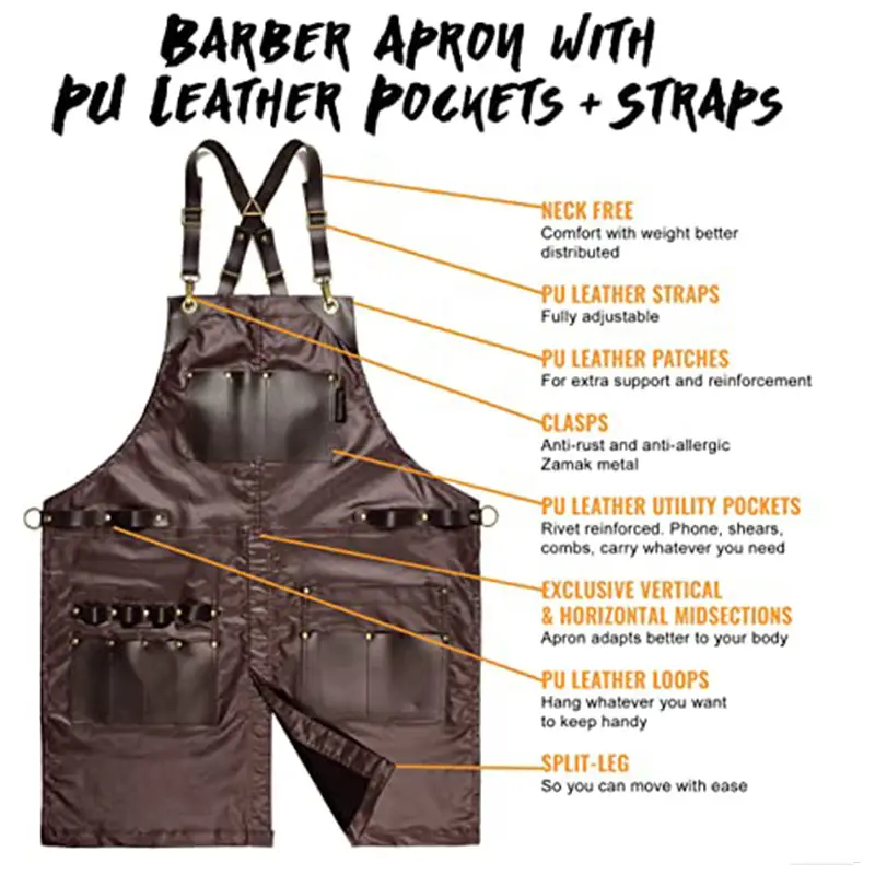 Cross-border waterproof apron with multi-pocket BBQ hair stylist overalls — feature 28