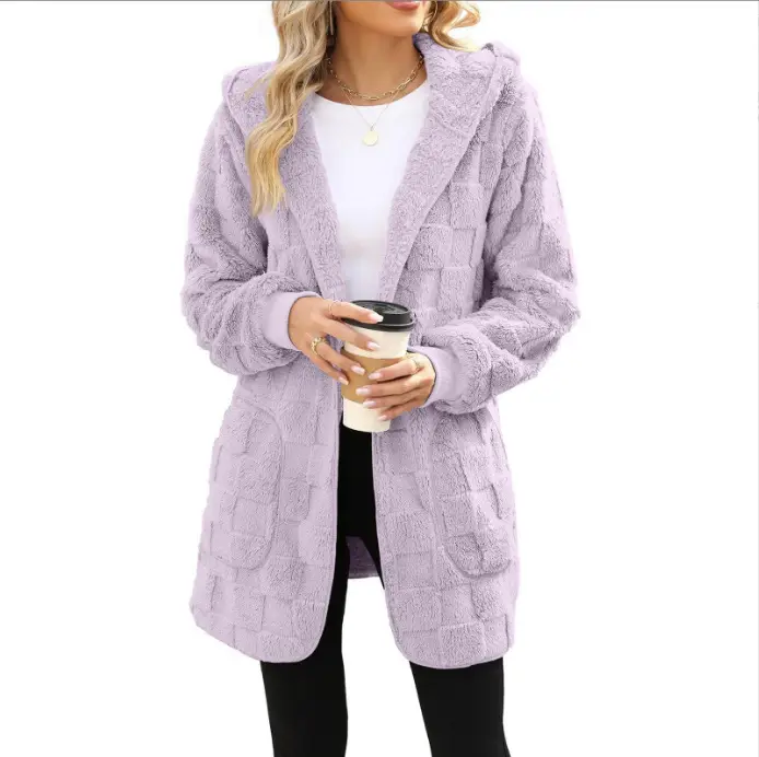 Plush Cross-Border Women's Purple Cardigan Coat - Image 7
