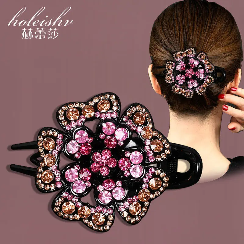 South Korean Floral Crystal Hair Clip for Women