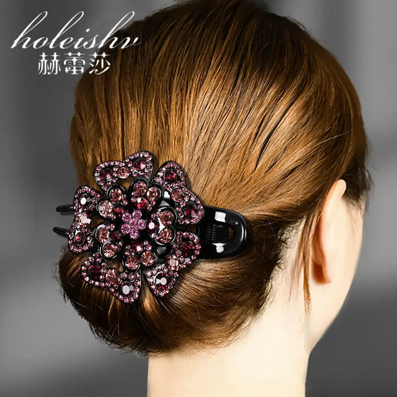 South Korean Floral Crystal Hair Clip for Women