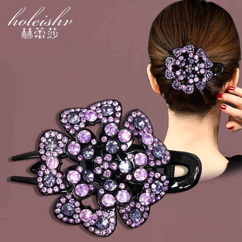 South Korean Floral Crystal Hair Clip for Women