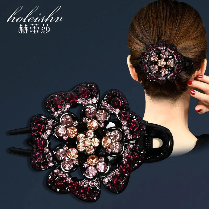South Korean Floral Crystal Hair Clip for Women