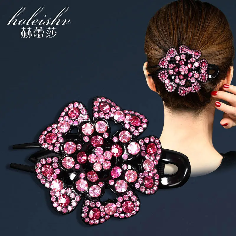 South Korean Floral Crystal Hair Clip for Women