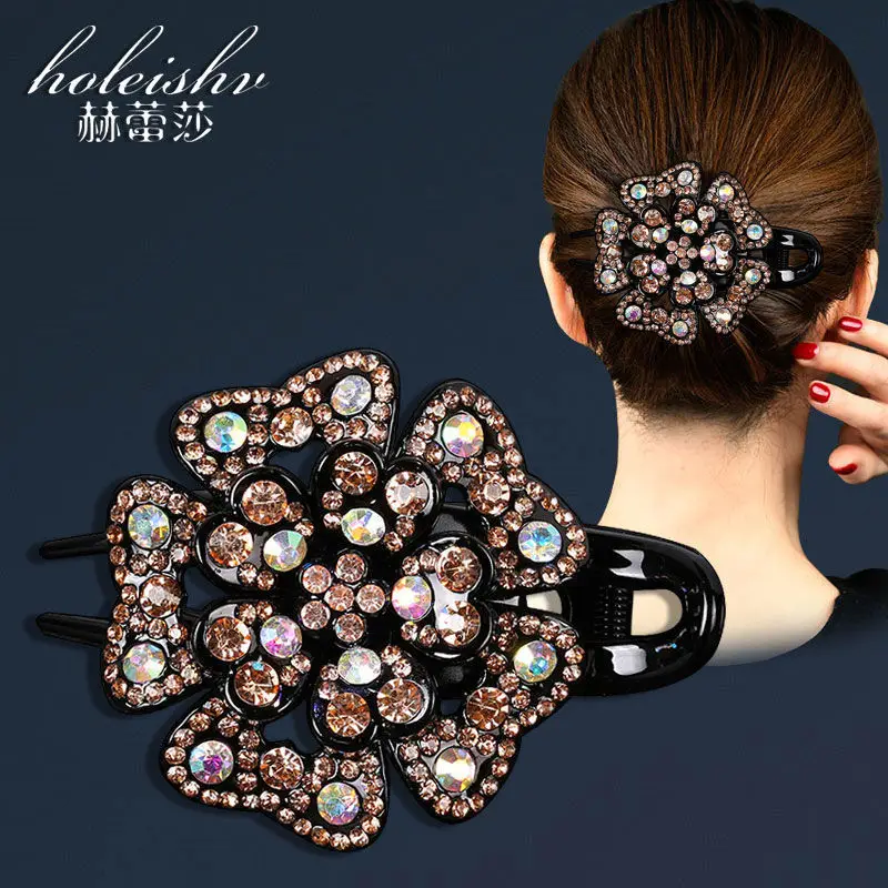South Korean Floral Crystal Hair Clip for Women