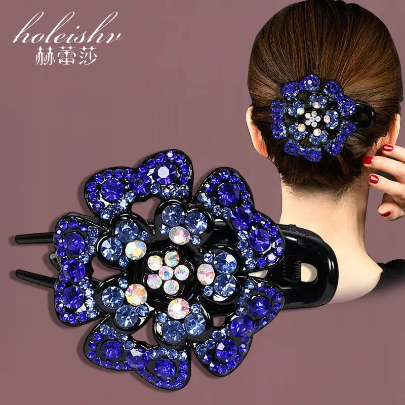 South Korean Floral Crystal Hair Clip for Women